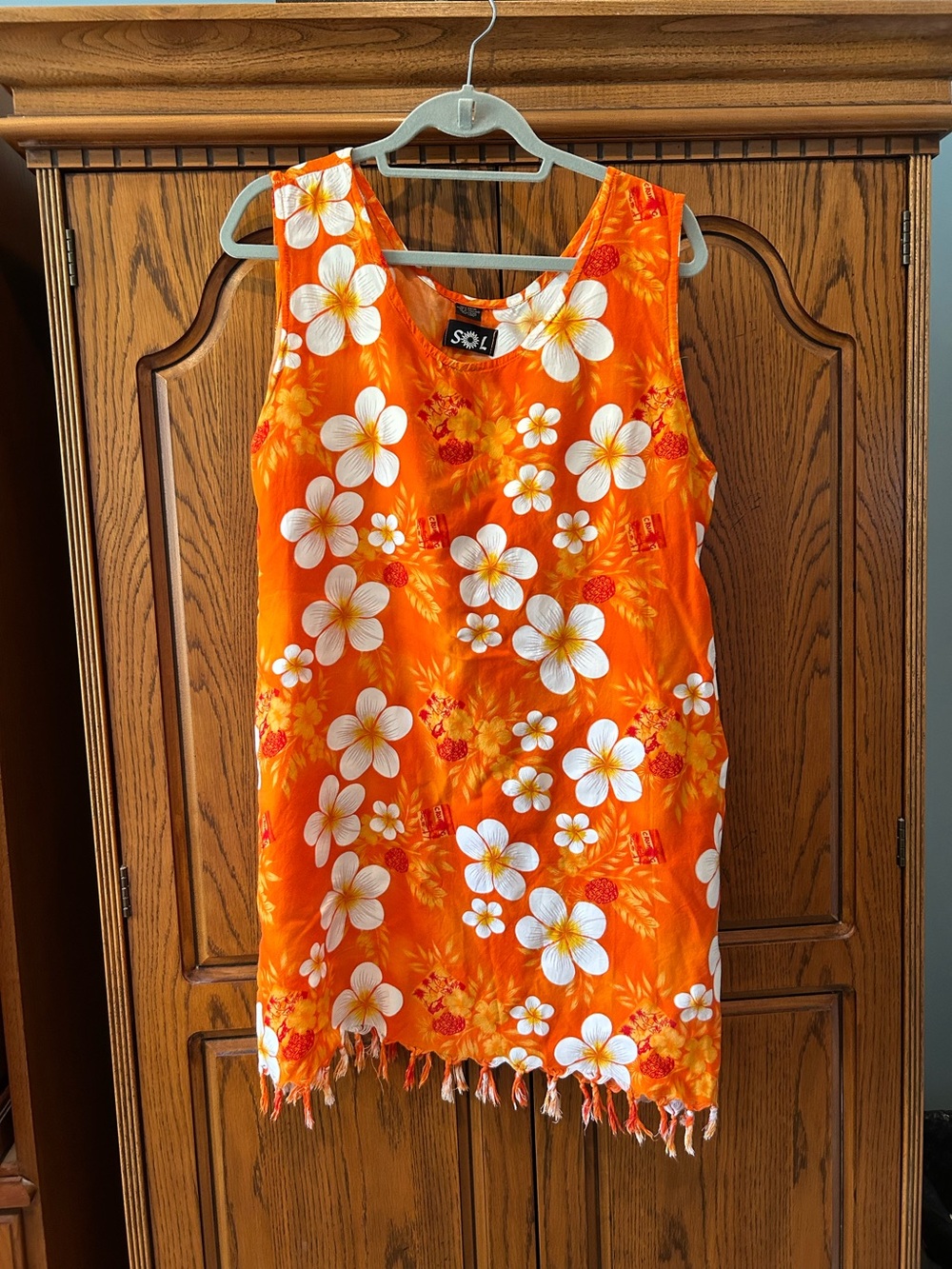 SOL Bright Orange Floral Hawaiian Tank Dress